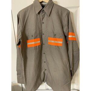 Soft Comfort By Unifirst Gray Orange Safety Work Mechanic Tow‎ Button Shirt Sz M
